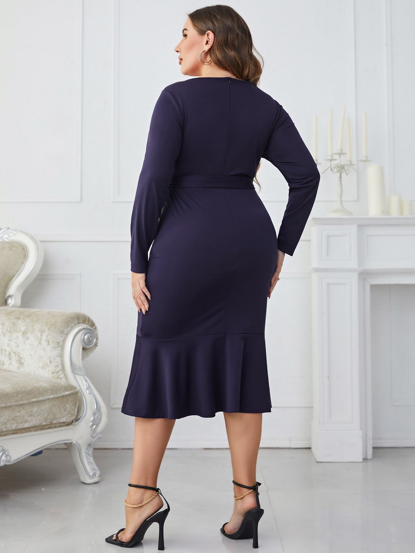 Light Gray Put Them To Work Plus Size Buttoned Round Neck Tie Belt Midi Dress Plus Size Dresses