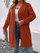 Saddle Brown Plus Size Button Down Longline Cardigan Clothing