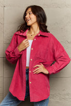 Maroon Ninexis Collared Neck Dropped Shoulder Button-Down Jacket Clothing