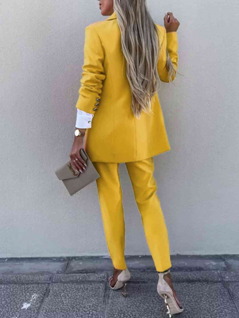 Dark Gray Lapel Collar Long Sleeve Blazer and Pants Set Plus Size Clothes