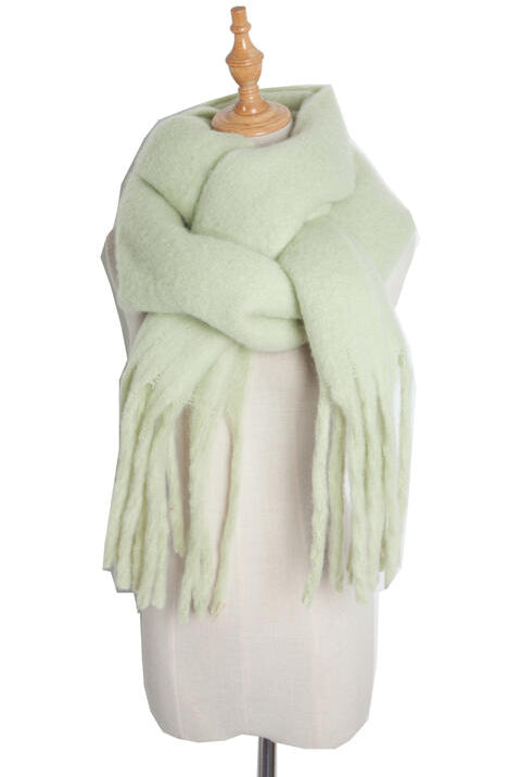 Light Gray Fringe Detail Polyester Scarf Winter Accessories