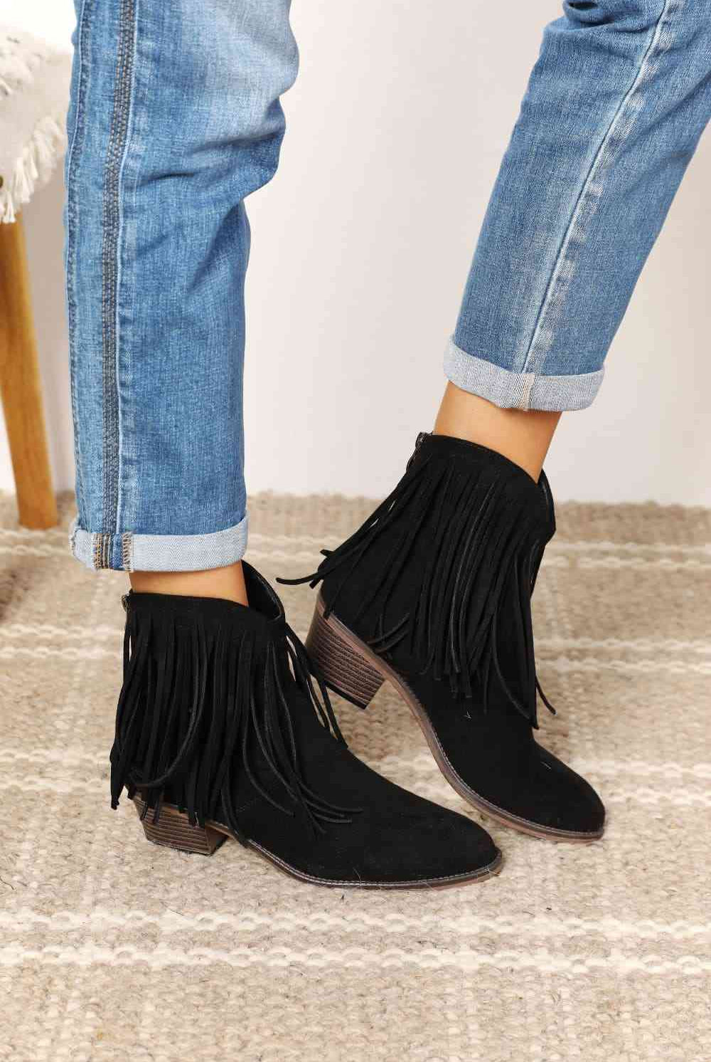 Gray Legend Women's Fringe Cowboy Western Ankle Boots Shoes