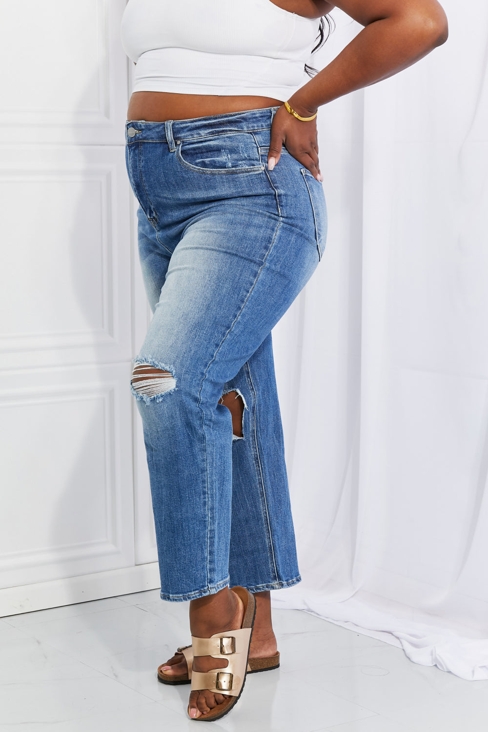 Light Gray RISEN Full Size Emily High Rise Relaxed Jeans Plus Size Clothes