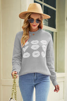 Dark Gray Contrast Lip Pattern Round Neck Slit Sweater Clothing