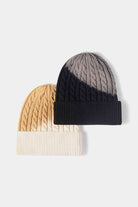 Beige Contrast Tie-Dye Cable-Knit Cuffed Beanie Winter Accessories