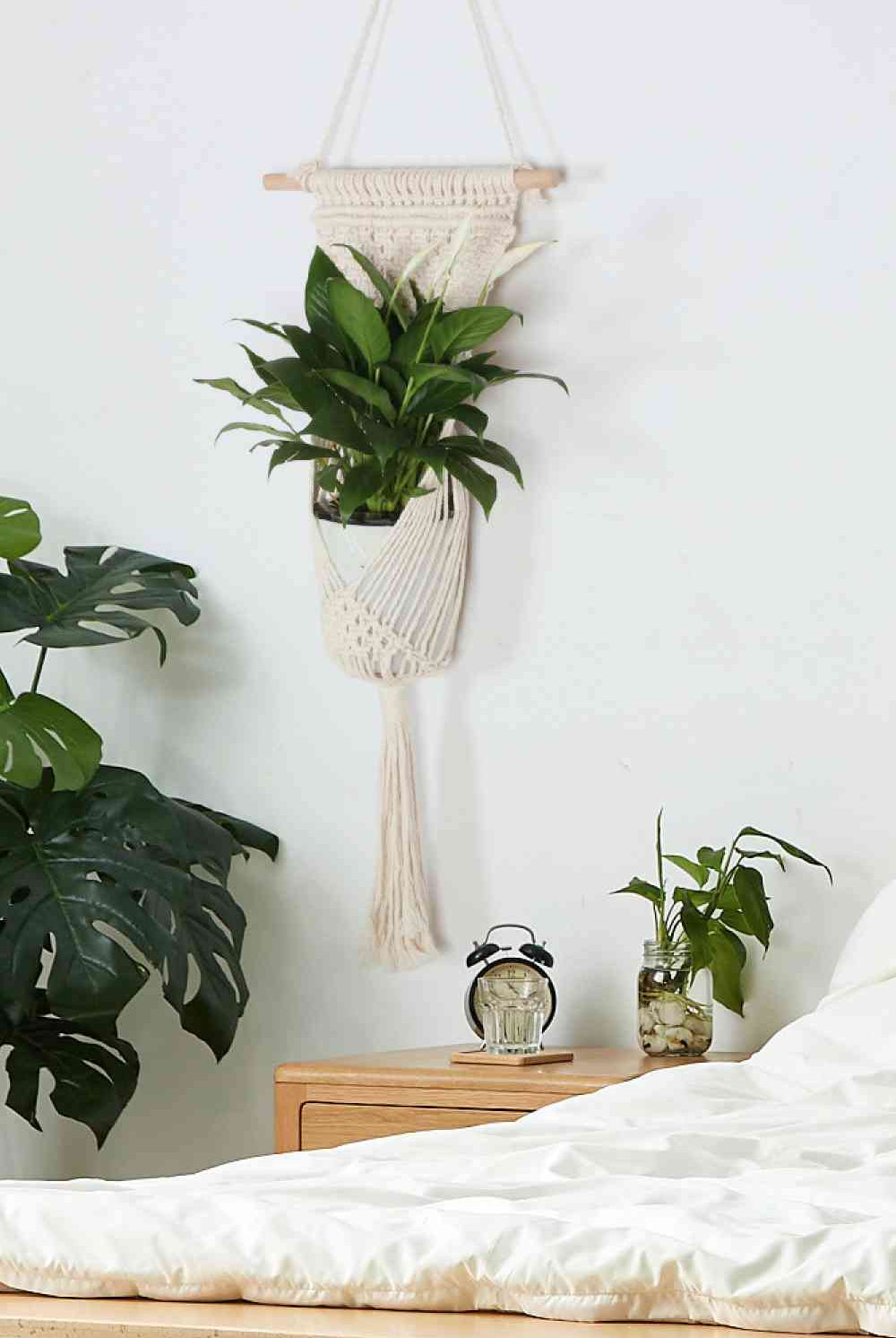 Light Gray Plant Mom Macrame Basket Wall Hanging Home