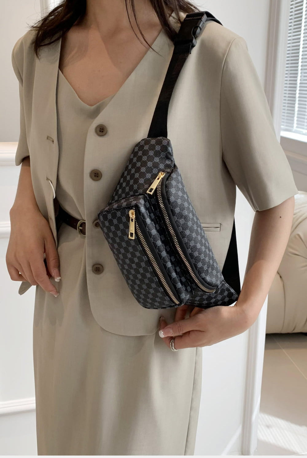 Slate Gray Printed PU Leather Sling Bag Handbags