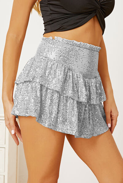 Gray Sequin Layered Mini Skirt Clothing