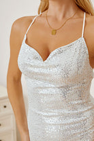 Light Gray Sequin Spaghetti Strap Mini Wrap Dress Clothing