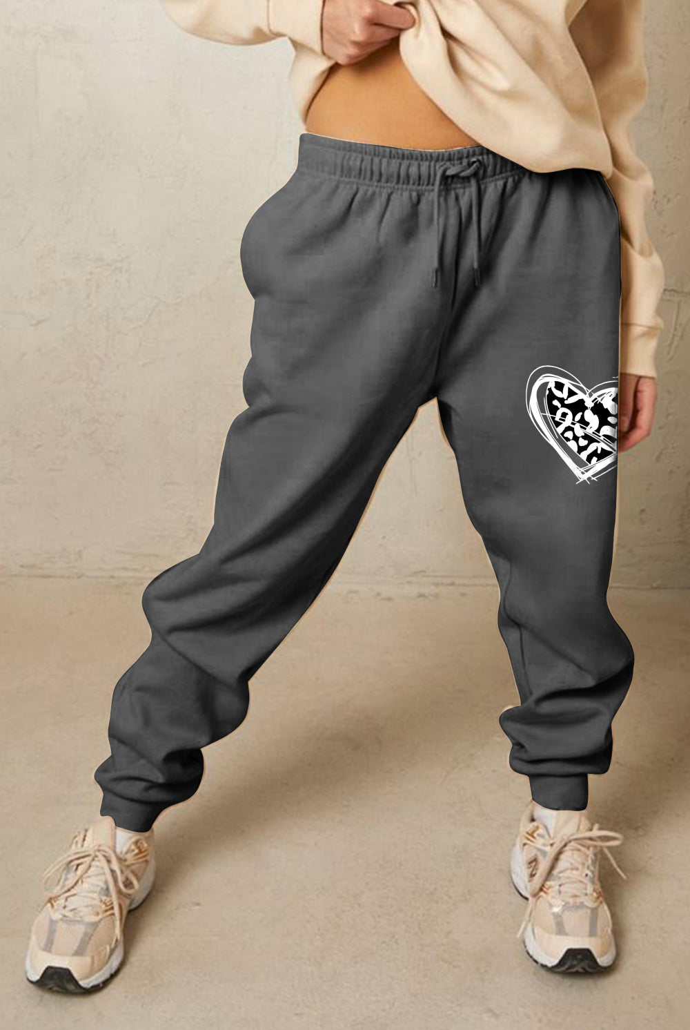 Rosy Brown Simply Love Simply Love Full Size Drawstring Heart Graphic Long Sweatpants Sweatpants