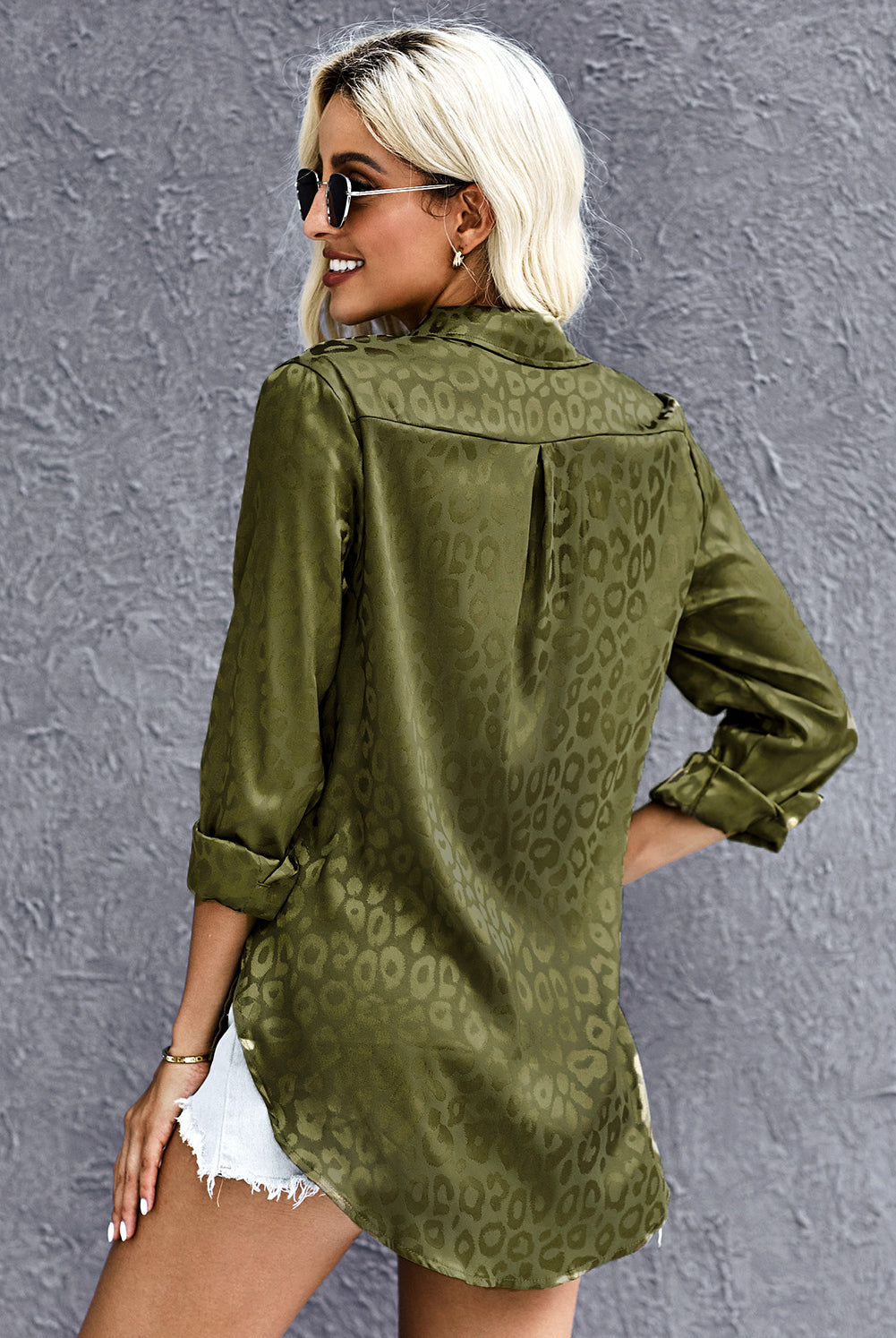 Dim Gray Don't Stop Be-leafing Leopard Slit High-Low Shirt Shirts & Tops