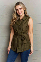 Dark Gray Ninexis Follow The Light Sleeveless Collared Button Down Top Clothing