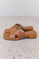 Light Gray Weeboo Step Into Summer Criss Cross Wooden Clog Mule in Brown Shoes