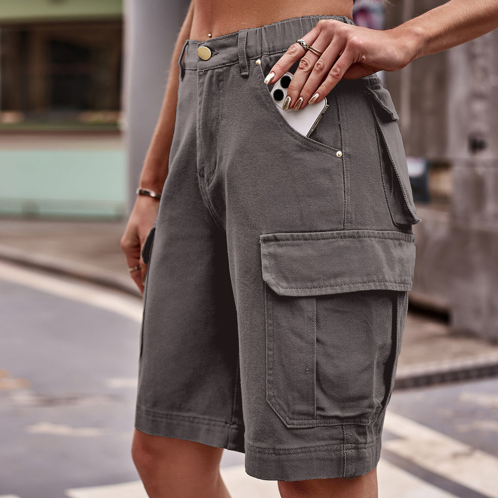 Dim Gray Denim Cargo Shorts with Pockets Denim
