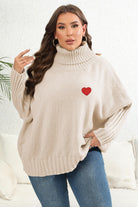 Antique White Plus Size Turtle Neck Long Sleeve Sweater Clothing