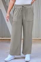 Dark Gray Plus Size Drawstring Straight Pants with Pockets Plus Size Clothing