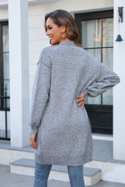 Dark Gray Open Front Dropped Shoulder Cardigan with Pocket