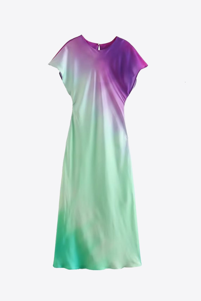 Lavender Gradient Round Neck Midi Dress Clothing