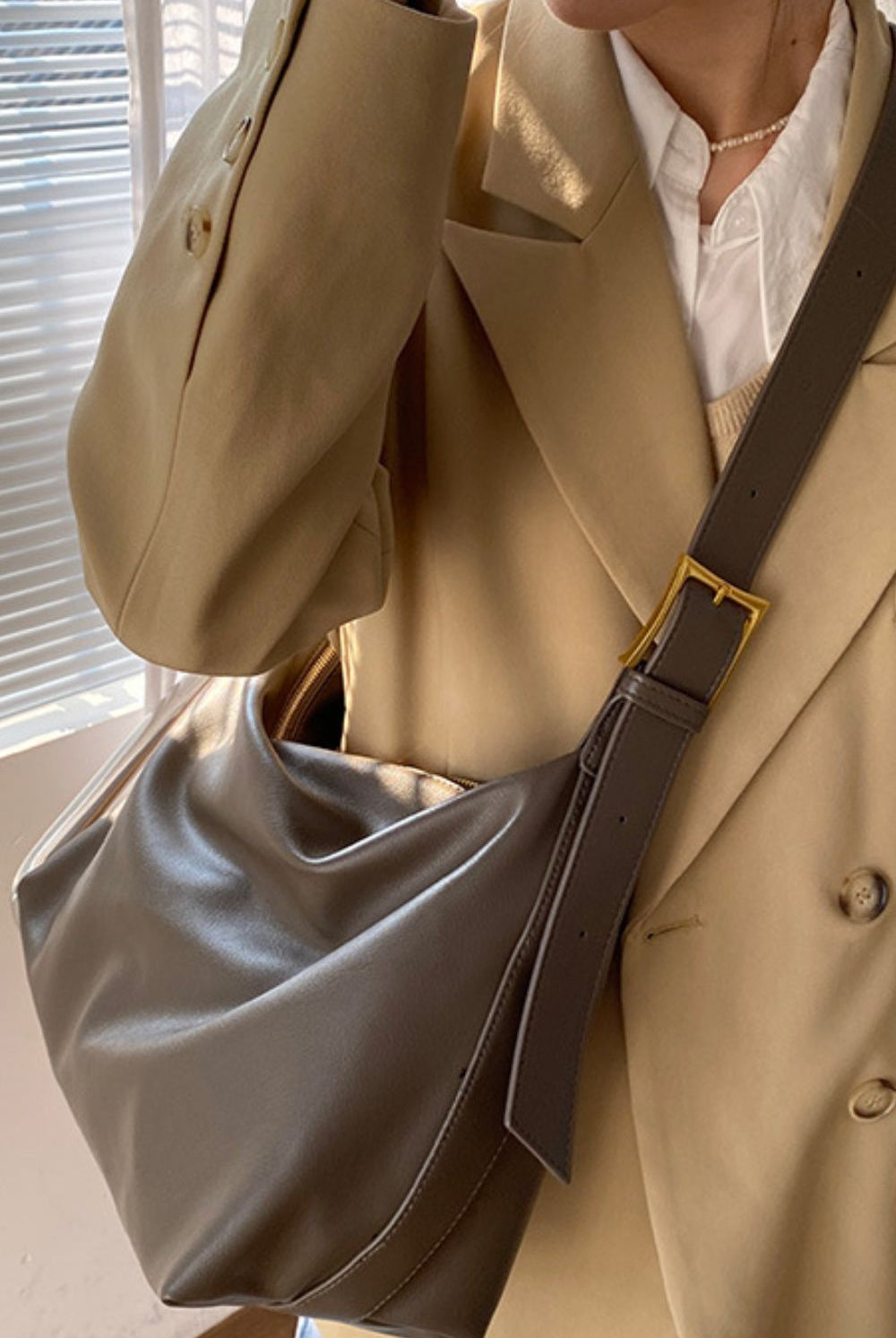 Dim Gray Wide Strap PU Leather Crossbody Bag Handbags