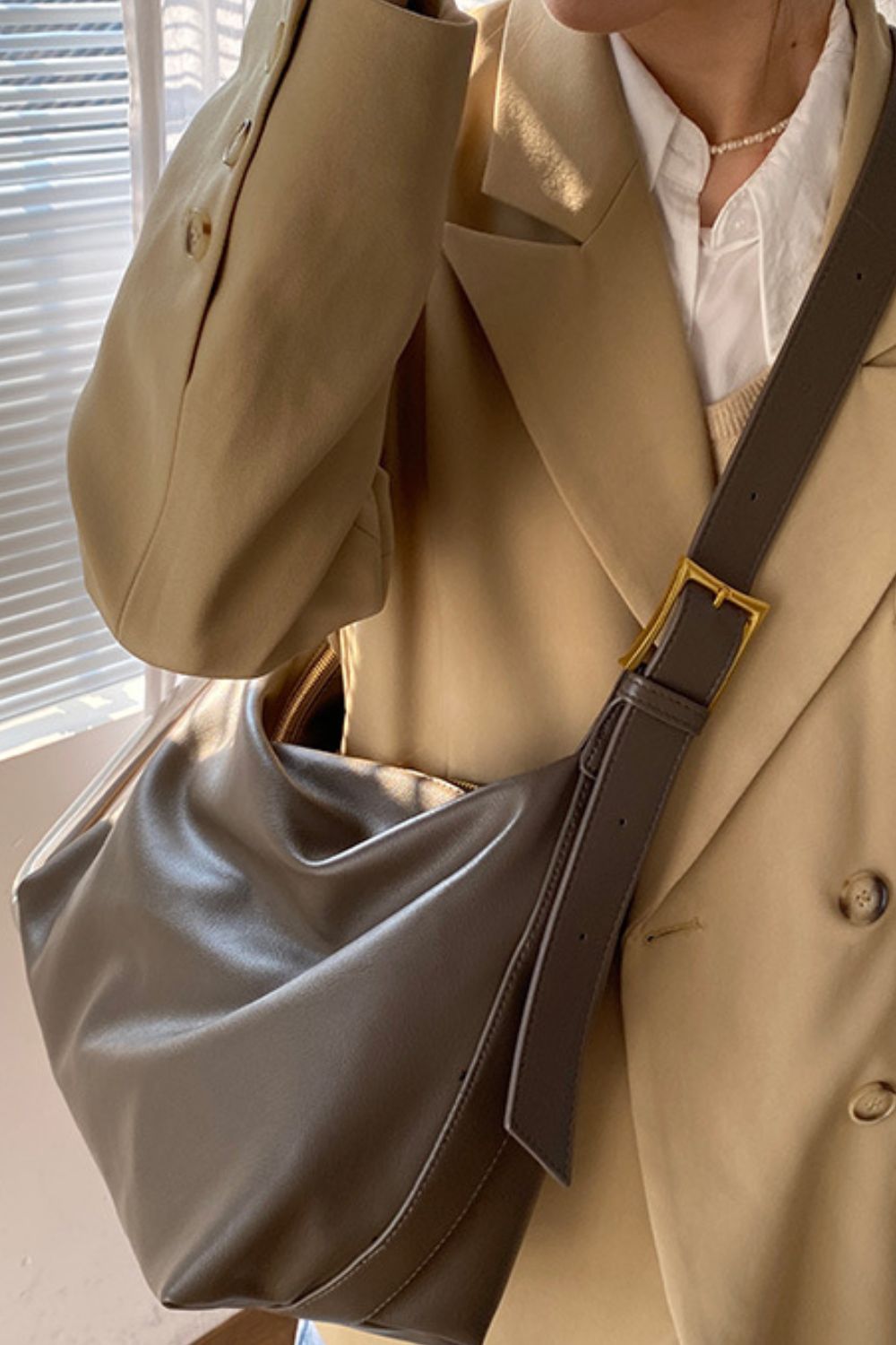 Dim Gray Wide Strap PU Leather Crossbody Bag Handbags