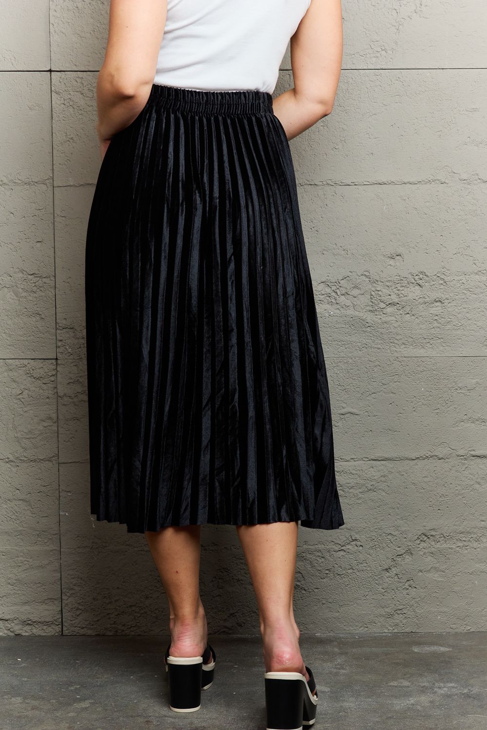 Dark Slate Gray Ninexis Accordion Pleated Flowy Midi Skirt Clothing