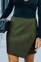 Dark Slate Gray Double Take Asymmetrical PU Leather Mini Skirt Mini Skirts