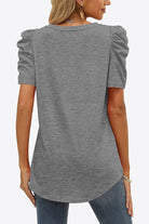 Dim Gray V-Neck Puff Sleeve Tee Tops