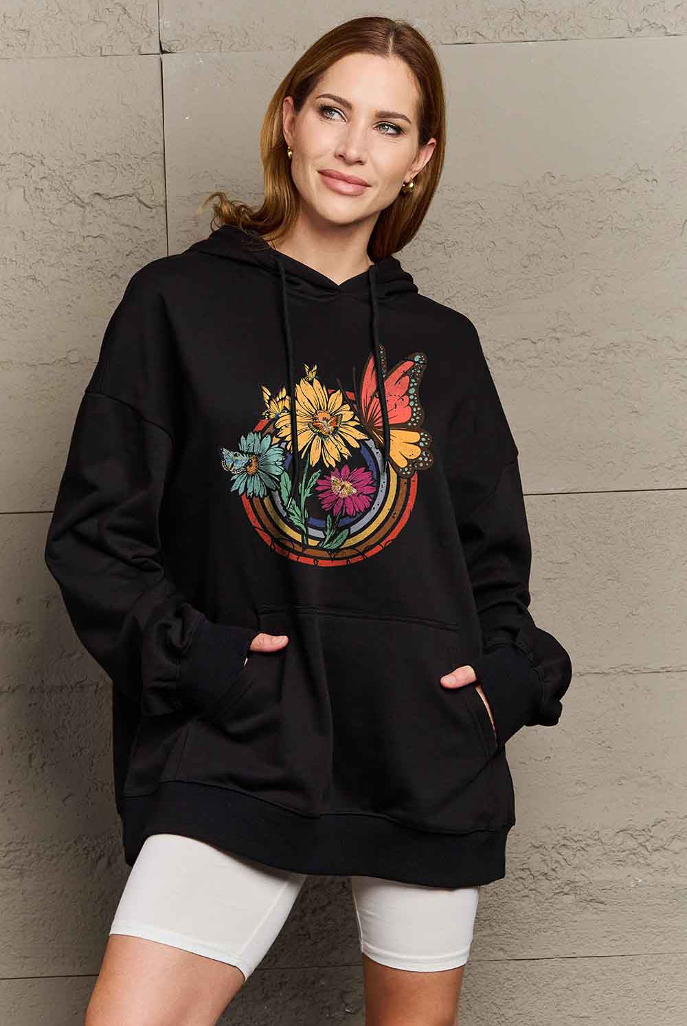 Rosy Brown Simply Love Simply Love Full Size Butterfly and Flower Graphic Hoodie Sweatshirts