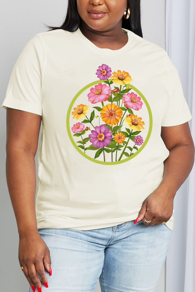 Light Gray Simply Love Full Size Flower Graphic Cotton Tee Tops