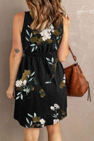 Rosy Brown Double Take Printed Scoop Neck Sleeveless Buttoned Magic Dress with Pockets Trends