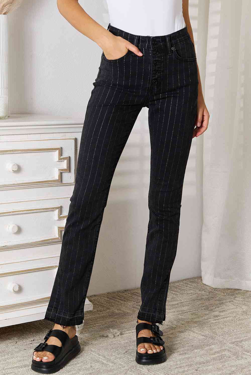 Gray Kancan Striped Pants with Pockets Clothing