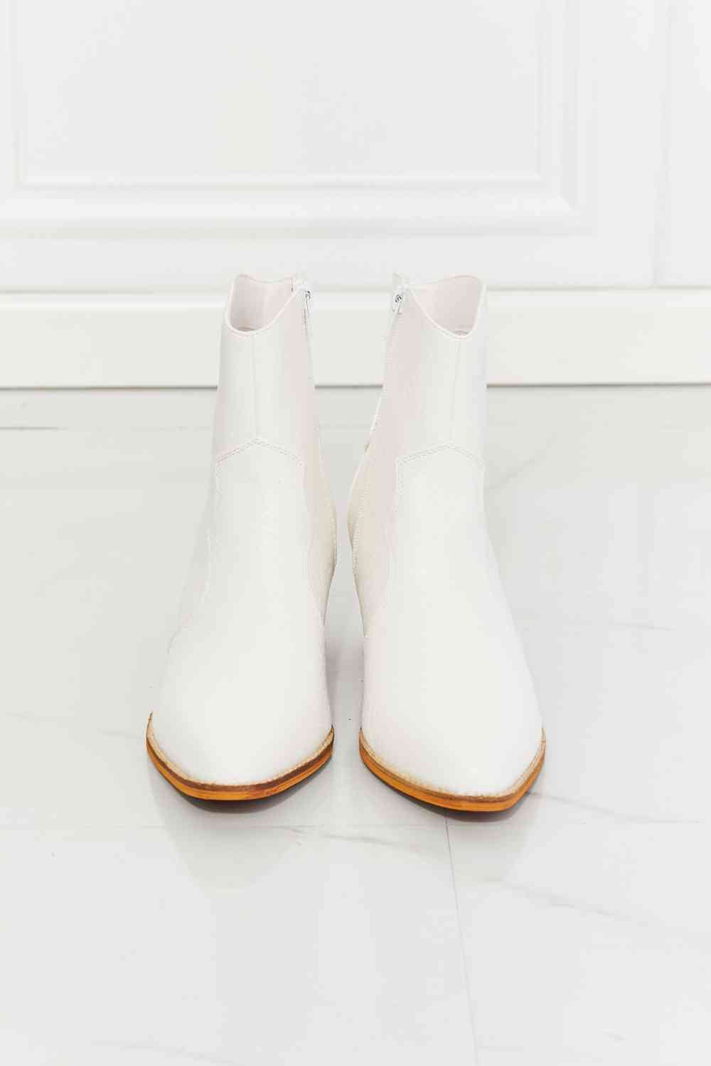 Beige MMShoes Watertower Town Faux Leather Western Ankle Boots in White Shoes