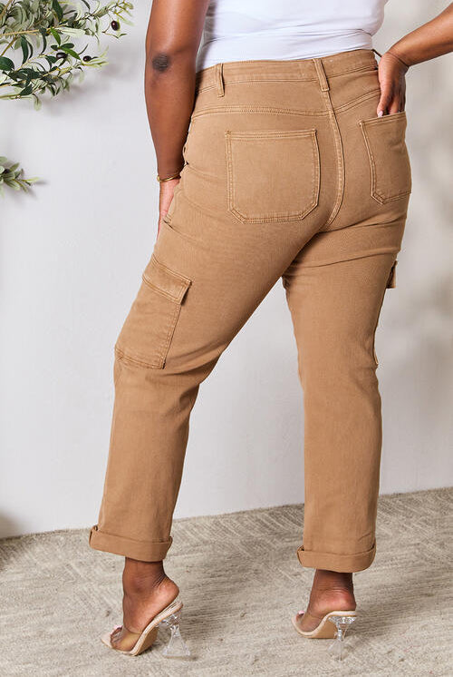 Gray Risen Full Size High Waist Straight Jeans with Pockets Denim
