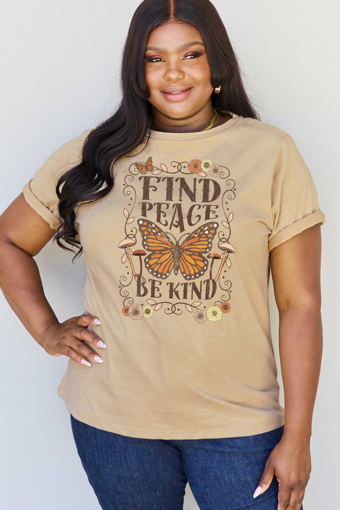 Tan Simply Love Full Size FIND PEACE BE KIND Graphic Cotton T-Shirt Graphic Tees