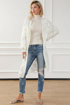 Light Gray Openwork Open Front Dropped Shoulder Cardigan