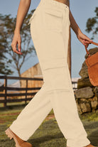 Tan Loose Fit Long Jeans with Pockets