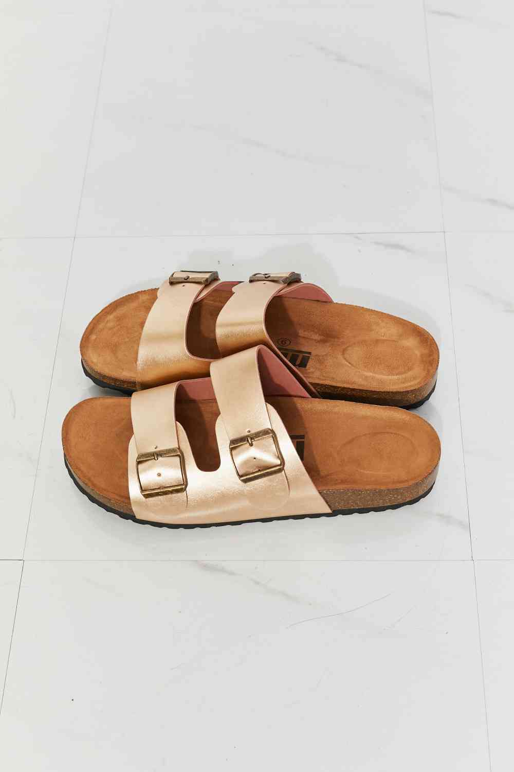 Light Gray MMShoes Best Life Double-Banded Slide Sandal in Gold Shoes