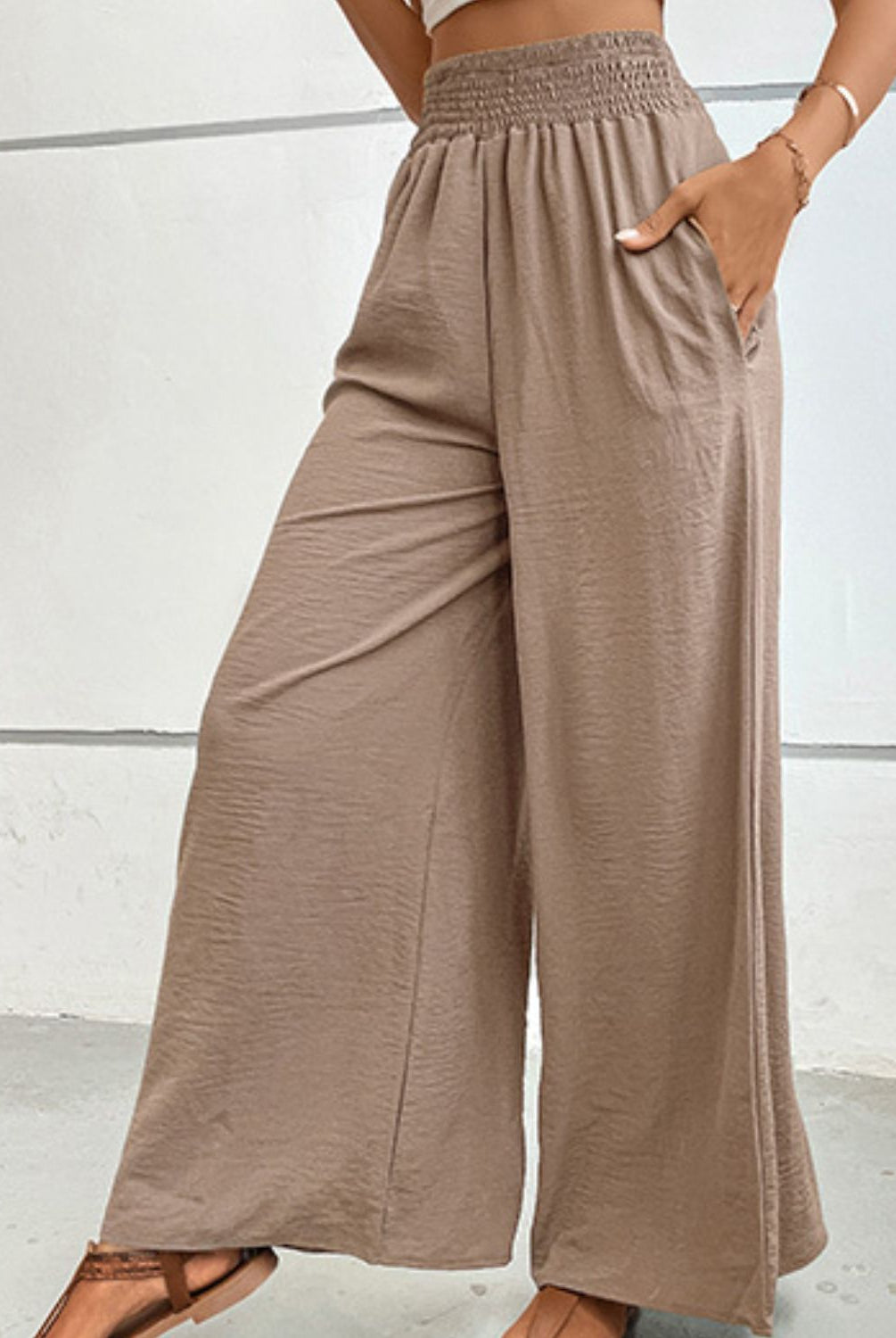 Rosy Brown Wide Waistband Relax Fit Long Pants
