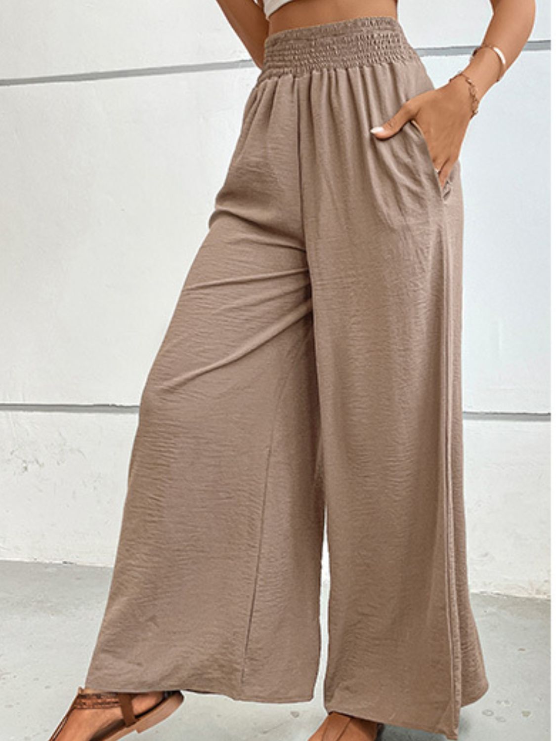 Rosy Brown Wide Waistband Relax Fit Long Pants