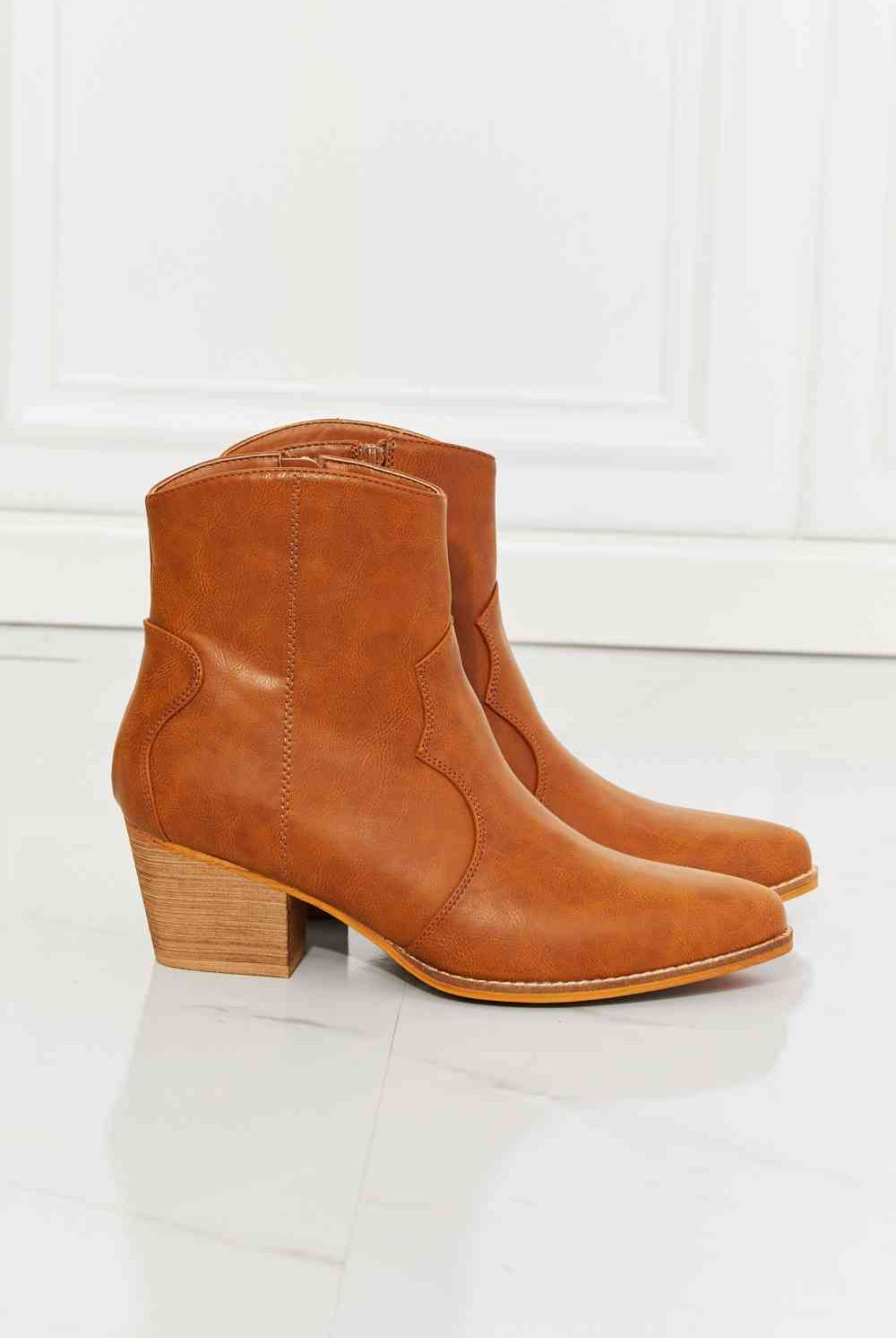 Beige MMShoes Watertower Town Faux Leather Western Ankle Boots in Ochre Shoes