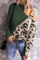 Dark Slate Gray Leopard Color Block Turtleneck Sweater Shirts & Tops