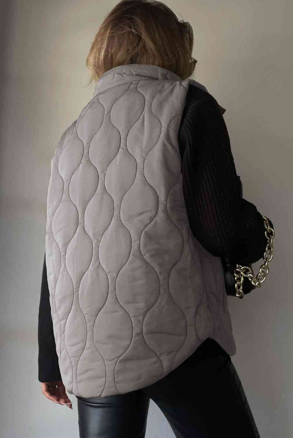 Dim Gray Collared Neck Vest with Pockets Winter Accessories