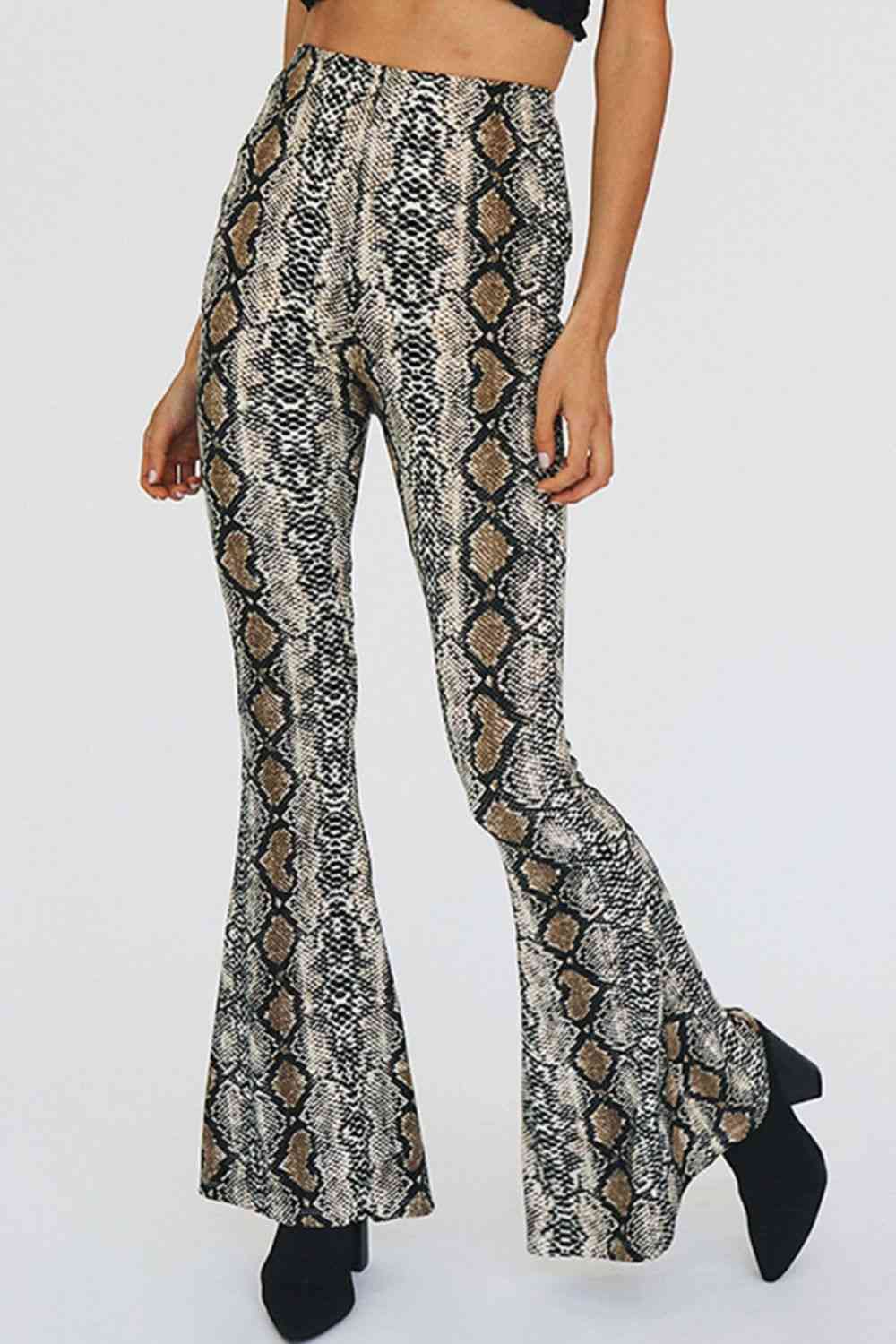 Light Gray Snakeskin Print Flare Pants Clothes