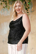 Tan Plus Size Sequin Cowl Neck Cami Holiday