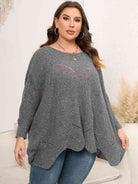 Dark Slate Gray Plus Size Round Neck Batwing Sleeve Sweater Plus Size Clothes