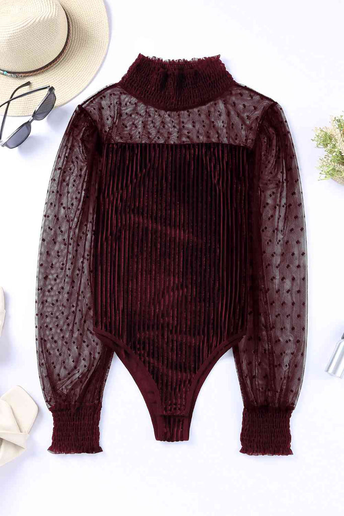 White Smoke Holly Mesh Long Sleeve Bodysuit Holiday