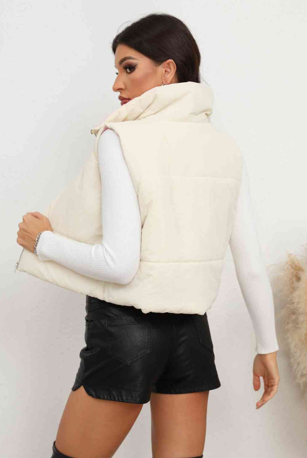 Light Gray Zip-Up Collared Vest Winter Accessories