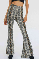 Light Gray Snakeskin Print Flare Pants Clothes