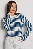 Light Gray Striped Round Neck Long Sleeve Sweater Clothing