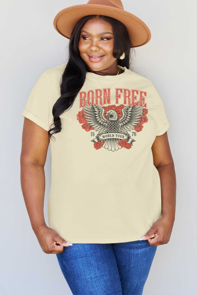 Light Gray Simply Love Full Size BORN FREE 1976 WORLD TOUR Graphic Cotton T-Shirt Graphic Tees